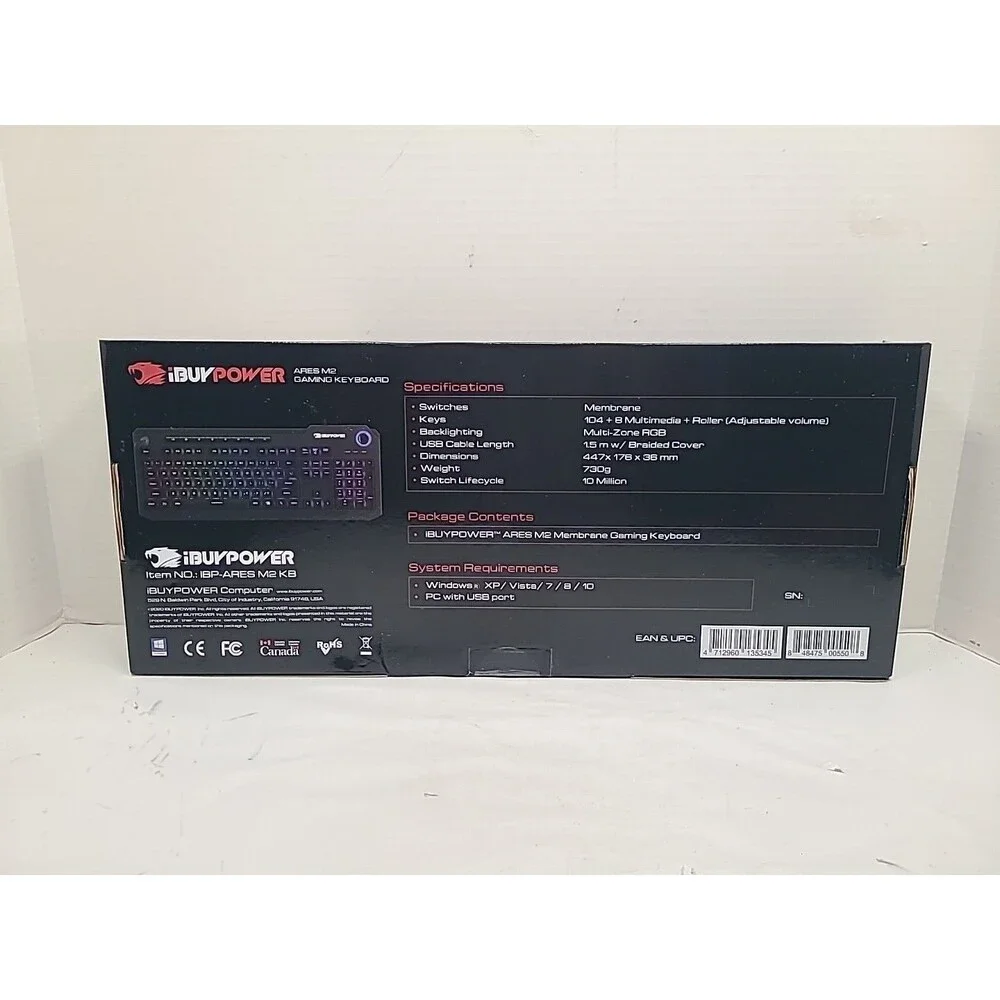Gaming Keyboard iBuyPower Ares M2 RGB Backlit with 11 Effects NIB